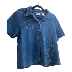 Vtg Alfred Dunner Embroidered Denim Shirt 16P